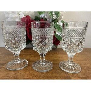 Anchor Hocking Wexford Goblets Vintage Pressed Glass MCM Barware Retro Bar‎ Cart